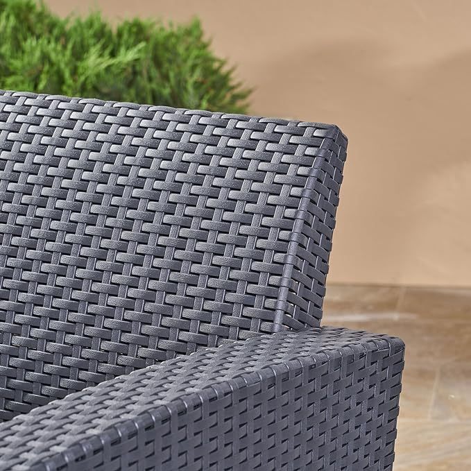 Leoglint Charcoal Faux Wicker Club Outdoor Chairs with Light Grey Water Resistant Cushions