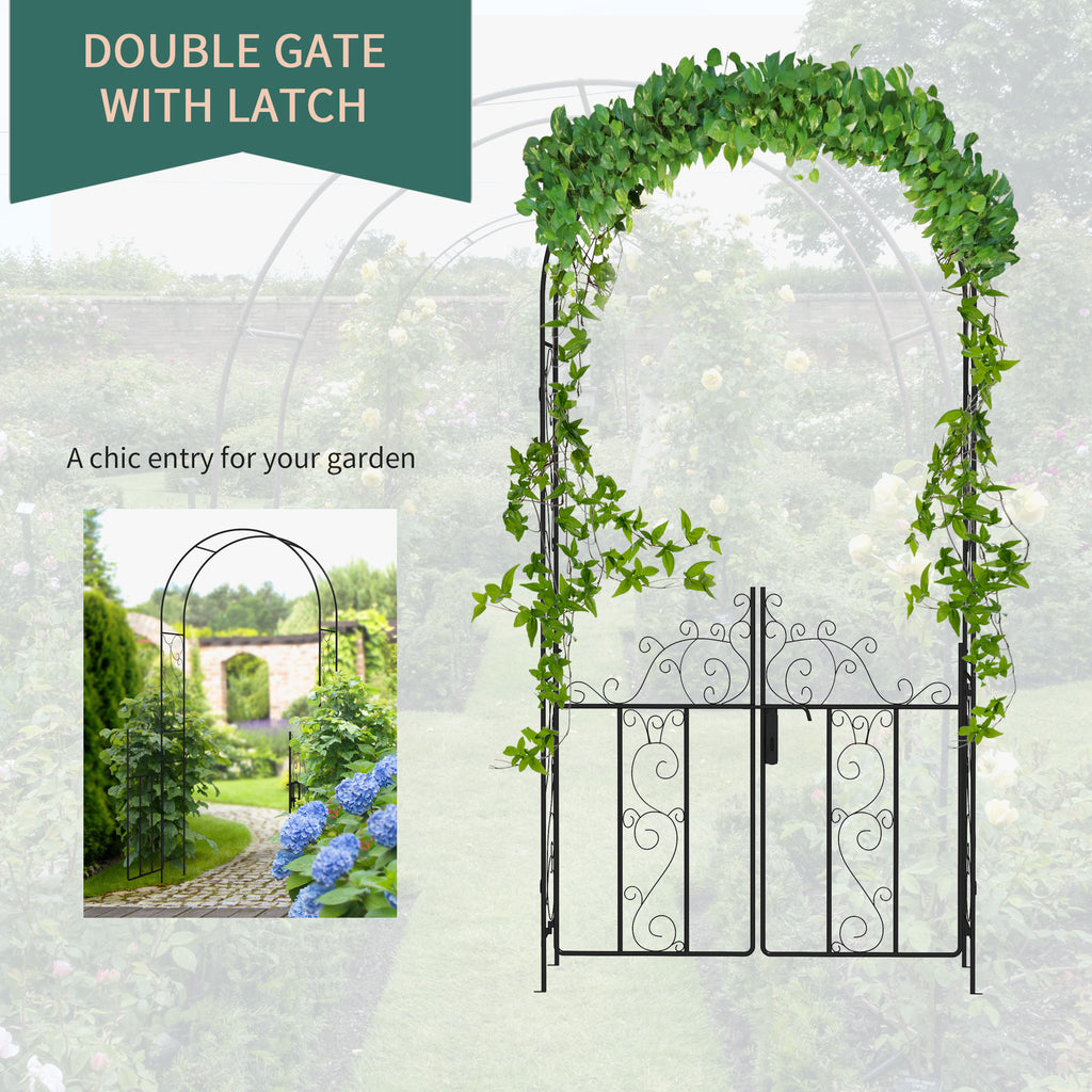 Leoglint 7.5' Metal Garden Trellis with Gate, Garden Arbor Trellis for Climbing Plants, Roses, Vines, Wedding Arch for Outdoor Garden, Lawn, Backyard, Black