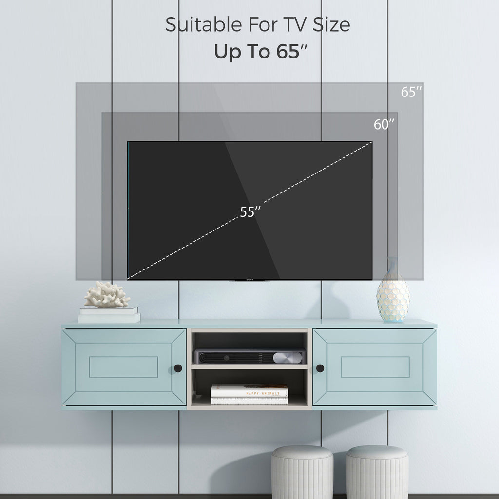 Leoglint Wall Mounted 65" Floating TV Stand with Large Storage Space, 3 Levels Adjustable shelves, Magnetic Cabinet Door, Cable Management