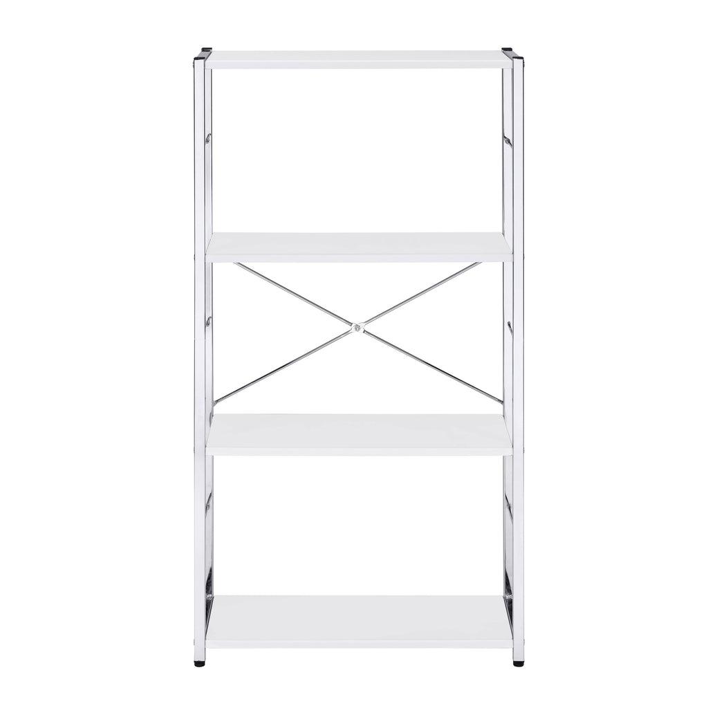 Leoglint White and Chrome 4-Tier Rectangular Bookshelf