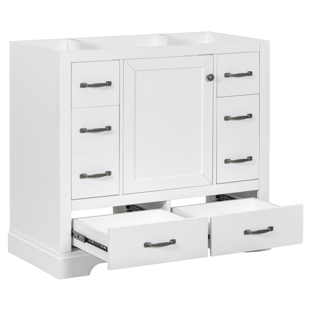 Leoglint 36" Bathroom Vanity without Sink, Cabinet Base Only, Six Drawers, Multi-Functional Drawer Divider, Adjustable Shelf, White