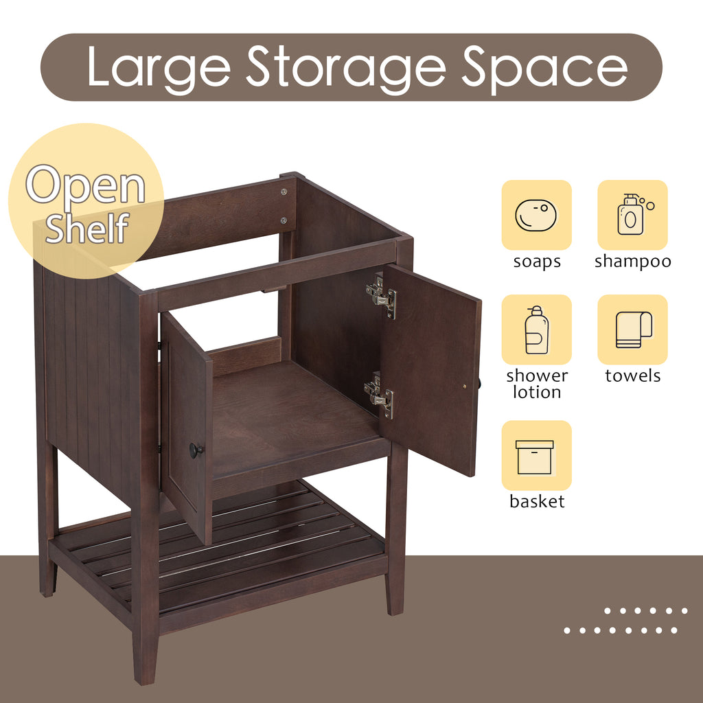 Leoglint 24" Bathroom Vanity Base Only, Soild Wood Frame, Bathroom Storage Cabinet with Doors and Open Shelf, Brown