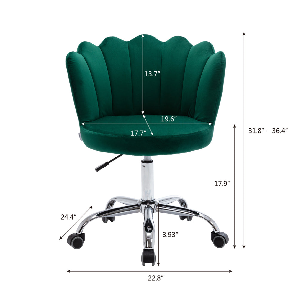 Leoglint COOLMORE Velvet Home Office Chair with silver Base, Modern Cute Shell Back Upholstered Desk Chair for Vanity, Adjustable Swivel Task Chair for Office(Green Velvet)