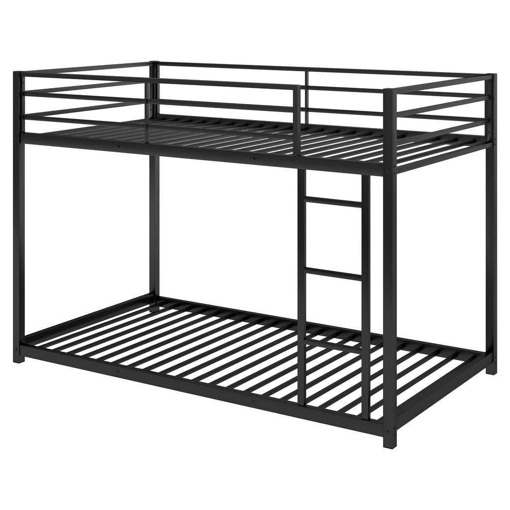 Leoglint Twin over Twin Metal Bunk Bed Frame, Low Bunk Bed with Ladder, Black(OLD SKU:WF282465AAB)