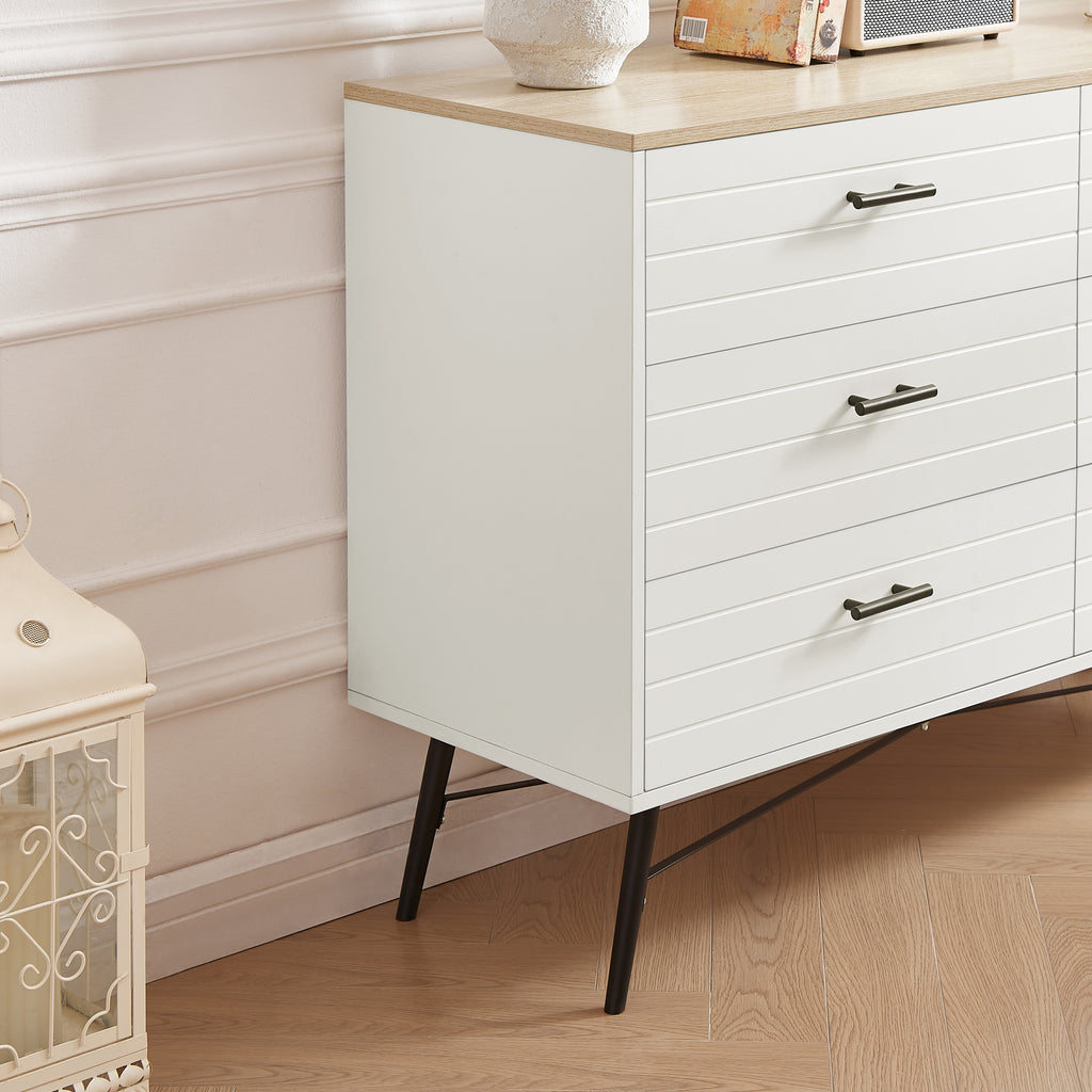 Leoglint 6 Drawer Chest Drawer Dresser for Bedroom with Deep Drawers, Wood Dressers & Chest of Drawers, Modern White Long Dressers for Closet Living Room, 47.2"W x 15.7"D x 31.5"H, White & oak