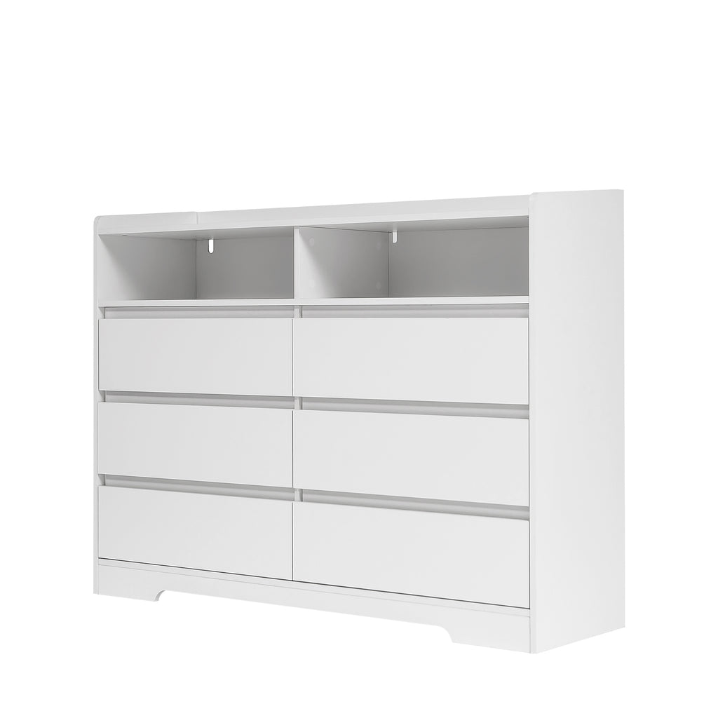 Leoglint 6 Drawer Chest Drawer Dresser, White Dresser for Bedroom with LED Lights, Modern Dressers & Chests of Drawers with Sturdy Frame for Living Room, Entryway, Hallway