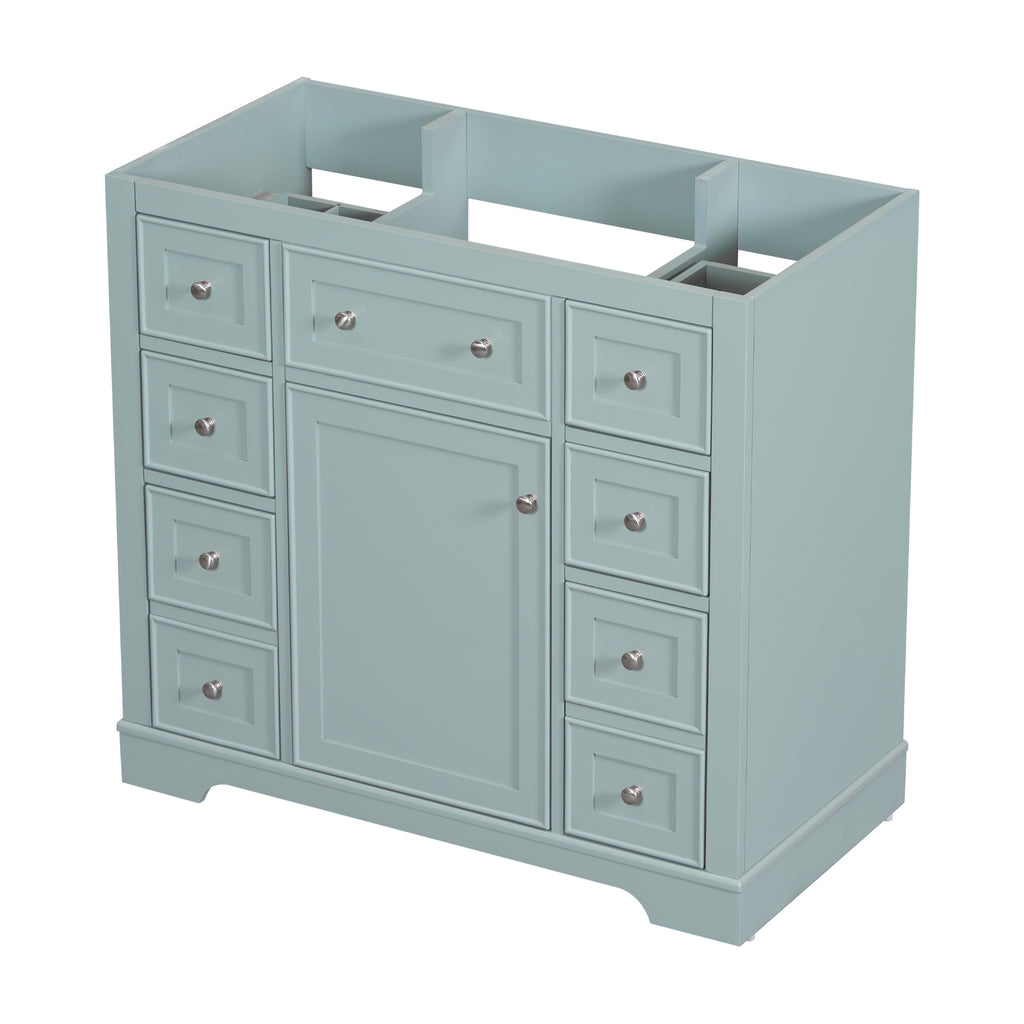 Leoglint 36" Bathroom Vanity without Sink, Cabinet Base Only, One Cabinet and Six Drawers, Green