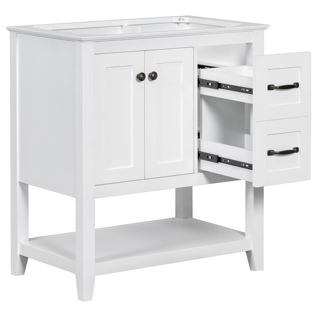 Leoglint 30" Bathroom Vanity without Sink Top, Cabinet Base Only, Vanity with Multi-Functional Drawer, White