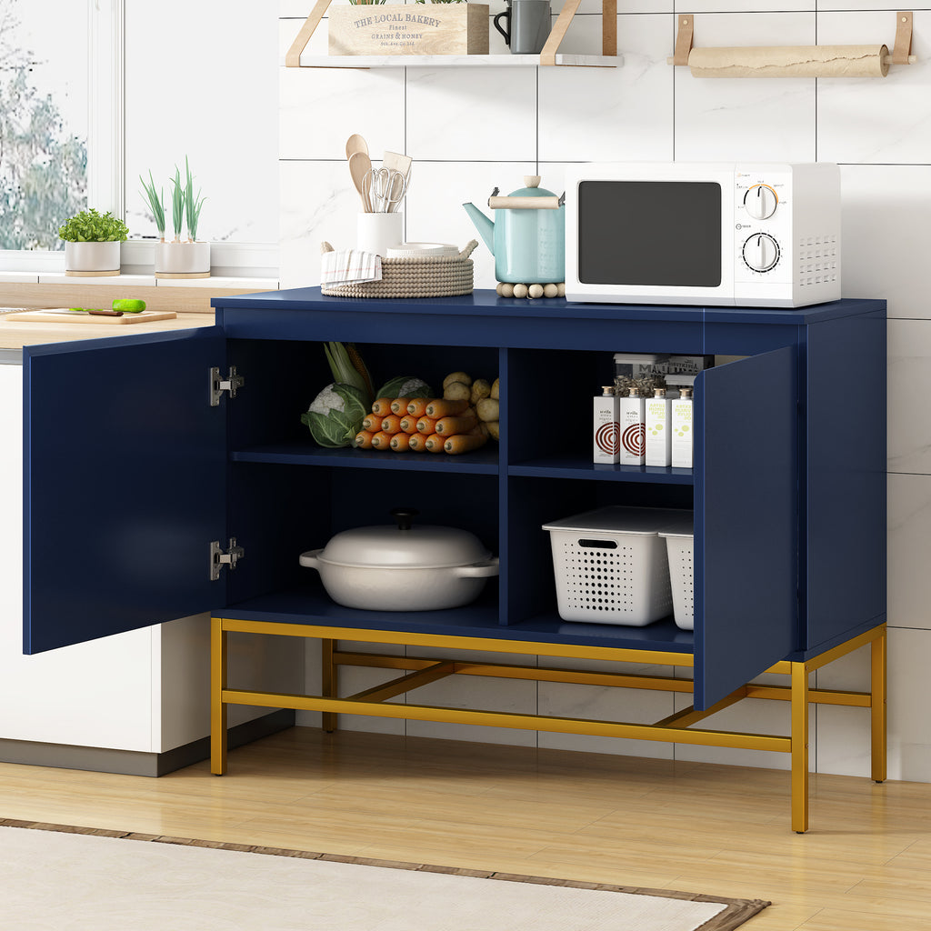 Leoglint TREXM Minimalist & Luxury Cabinet Two Door Sideboard with Gold Metal Legs for Living Room, Dining Room (Navy)