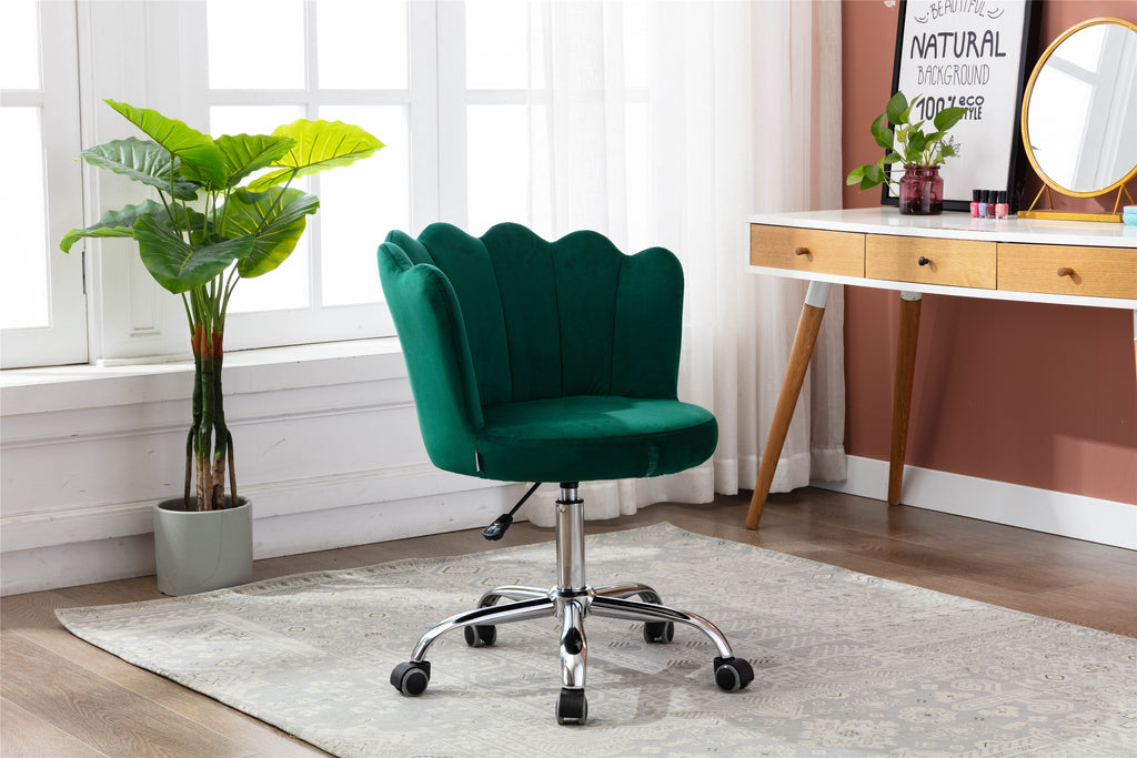 Leoglint COOLMORE Velvet Home Office Chair with silver Base, Modern Cute Shell Back Upholstered Desk Chair for Vanity, Adjustable Swivel Task Chair for Office(Green Velvet)