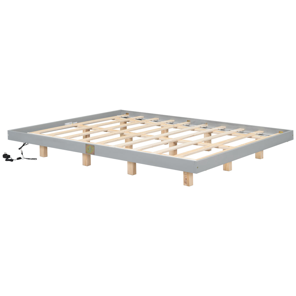 Queen Size Floating Bed Frame with LED Lights Underneath,Modern Queen Size Low Profile Platform Bed with LED Lights,Grey