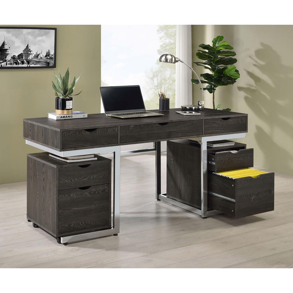 Leoglint Dark Oak 2-Drawer File Cabinet with Casters