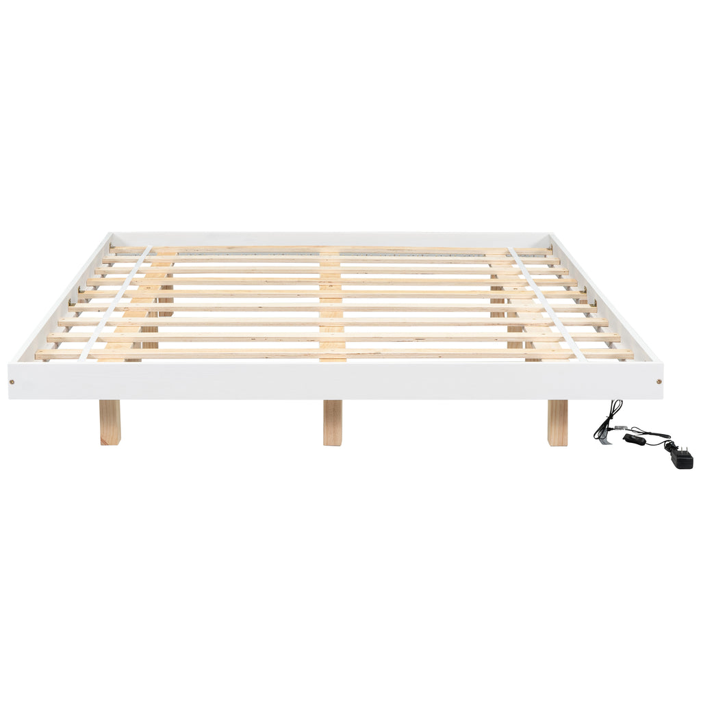 Queen Size Floating Bed Frame with LED Lights Underneath,Modern Queen Size Low Profile Platform Bed with LED Lights,White