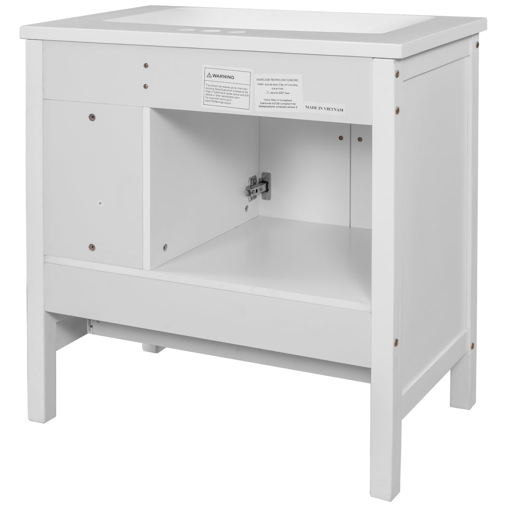 Leoglint 30" Bathroom Vanity Base Only, Solid Wood Frame, Bathroom Storage Cabinet with Doors and Drawers, White