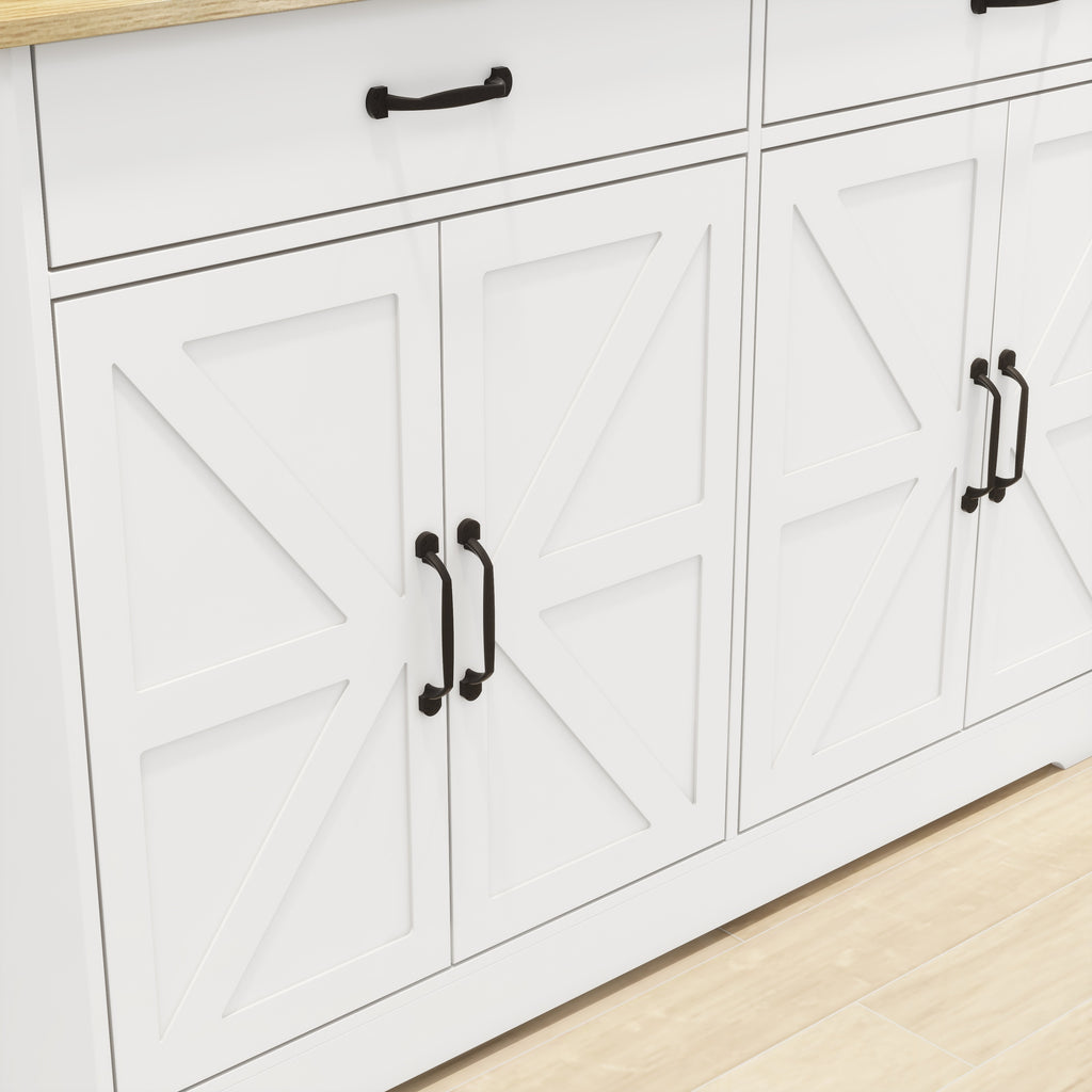 Leoglint 47.95" Farmhouse Buffet Cabinet Storage Sideboard with 2 Drawers and 4 Doors for Dining Living Room Kitchen Cupboard-White