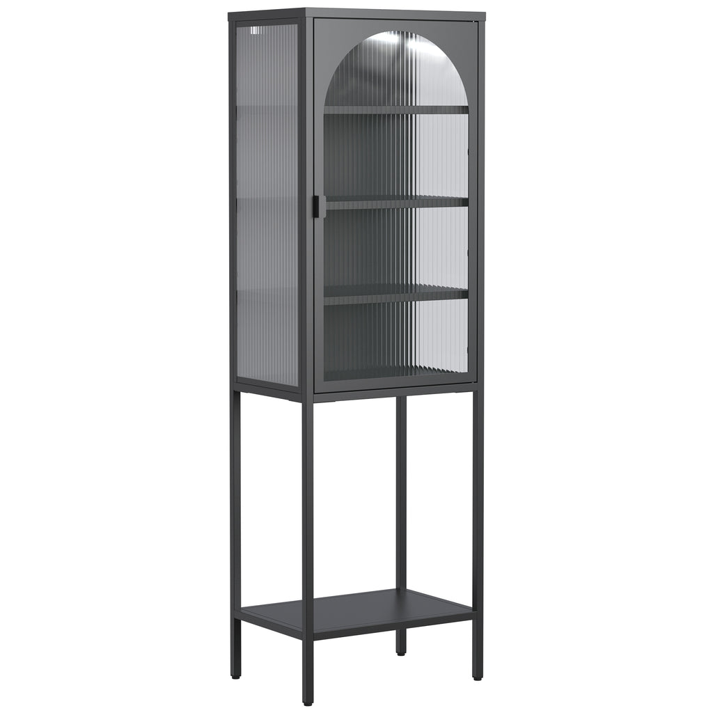 Leoglint Metal Glass Door Display Storage Cabinet - 5-Tier Cube Bookshelf Storage Cabinet with 3 Adjustable Shelves For kitchen, dining room, living room, bathroom, home office,Black