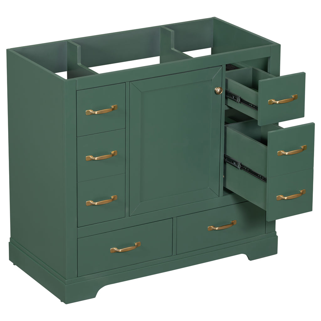 Leoglint 36" Bathroom Vanity without Sink, Cabinet Base Only, Six Drawers, Multi-Functional Drawer Divider, Adjustable Shelf, Green