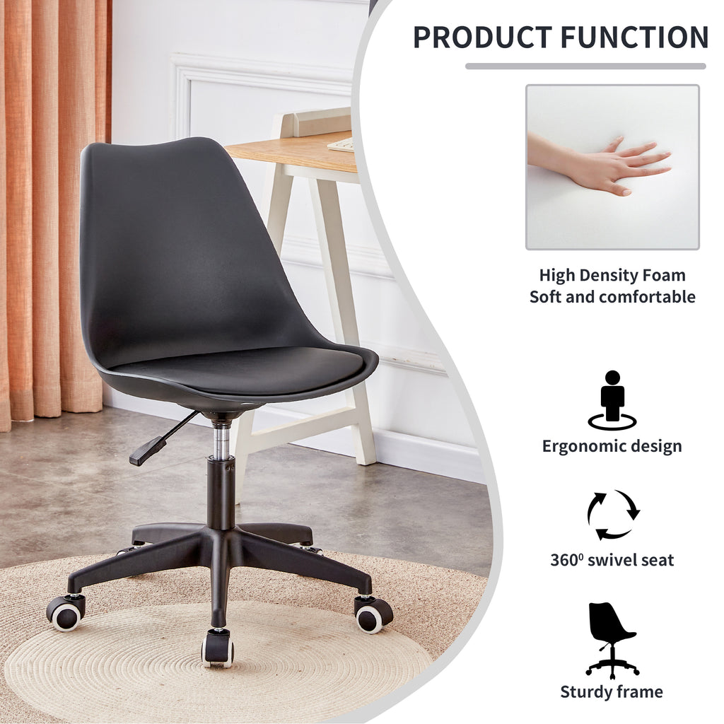 Leoglint Modern family black Office chair, adjustable 360 ° swivel chair engineering plastic armless swivel computer chair, suitable for living room, bedroom, office, hotel dining room