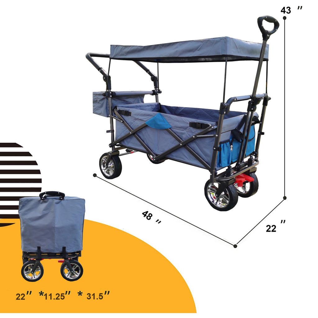 Leoglint Garden cart Push & Pull Utility Folding Wagon with Removable Canopy