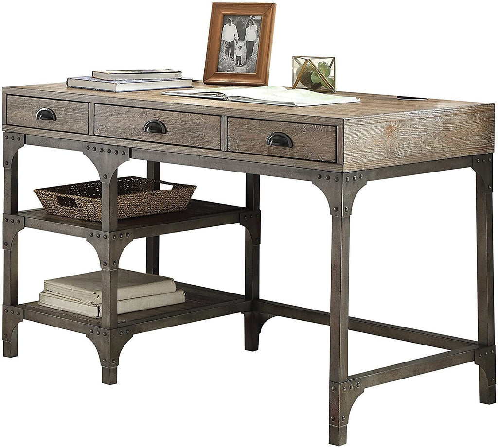 Leoglint ACME Gorden Office Desk in Weathered Oak & Antique Silver 92325