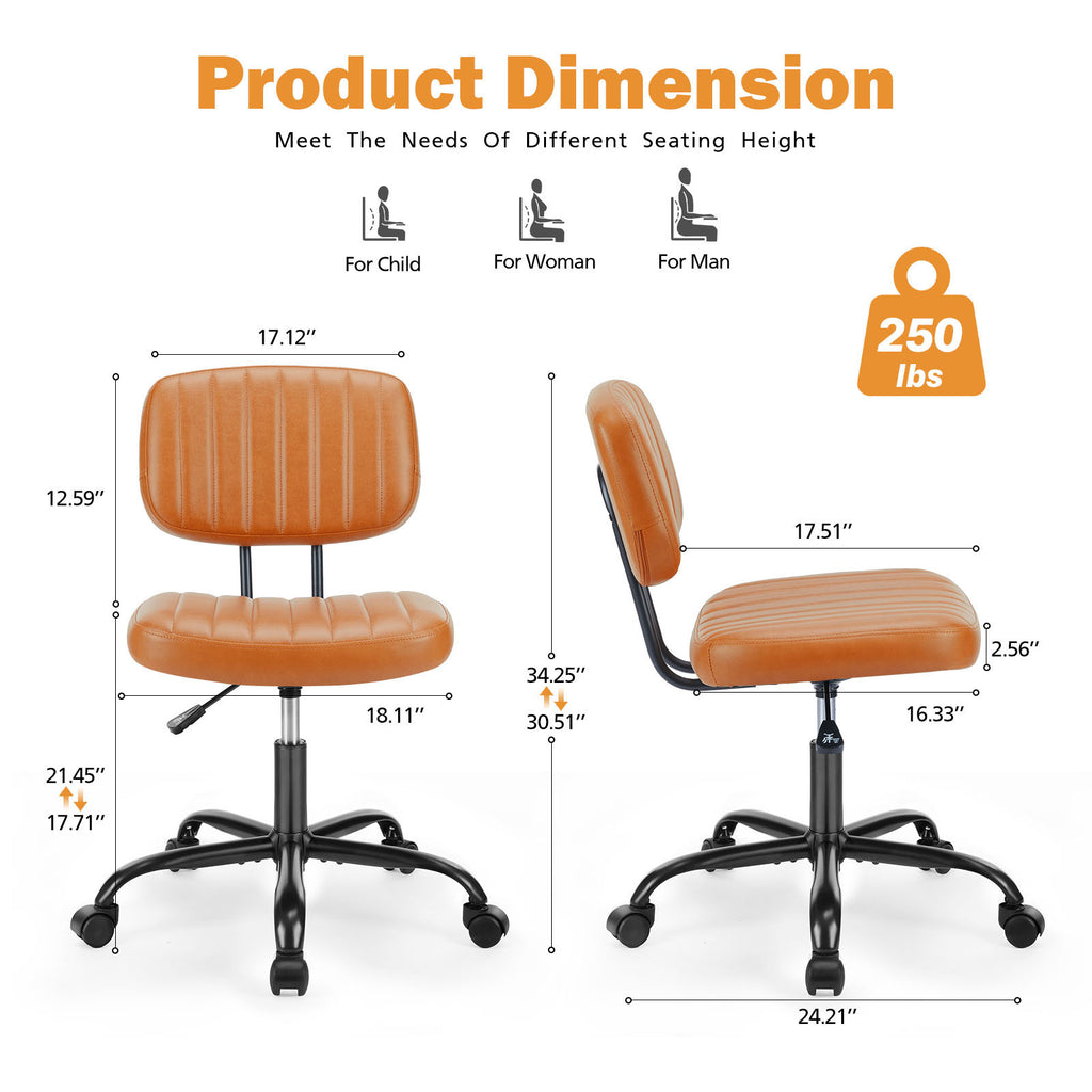 Leoglint SWEETCRISPY PU Leather Low Back Task Chair Small Home Office Chair with Wheels