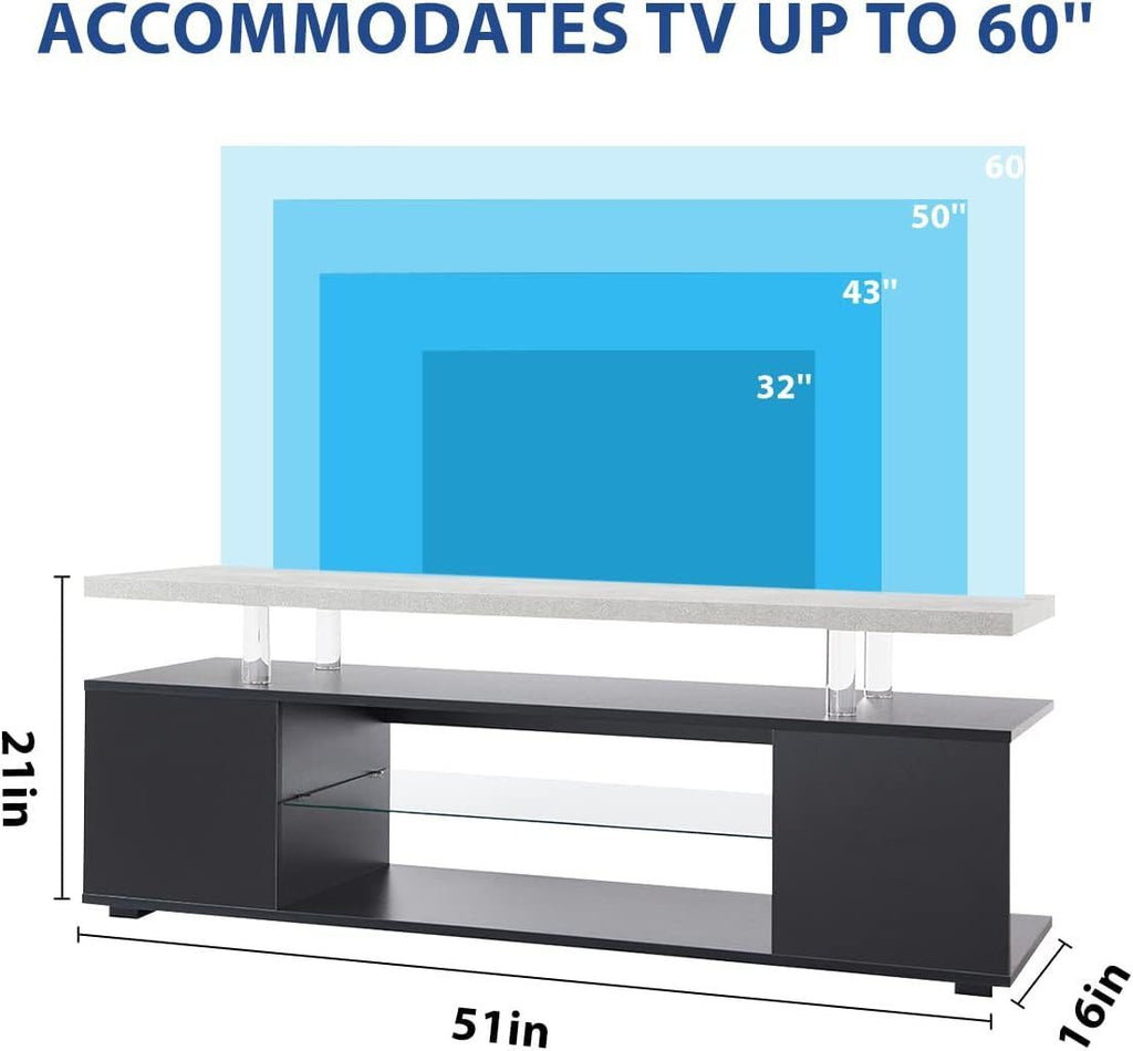 Leoglint TV Stand for 65 Inch TV LED Gaming Entertainment Center Media Storage Console Table with Large Side Cabinet for Living Room( Black+Gray)