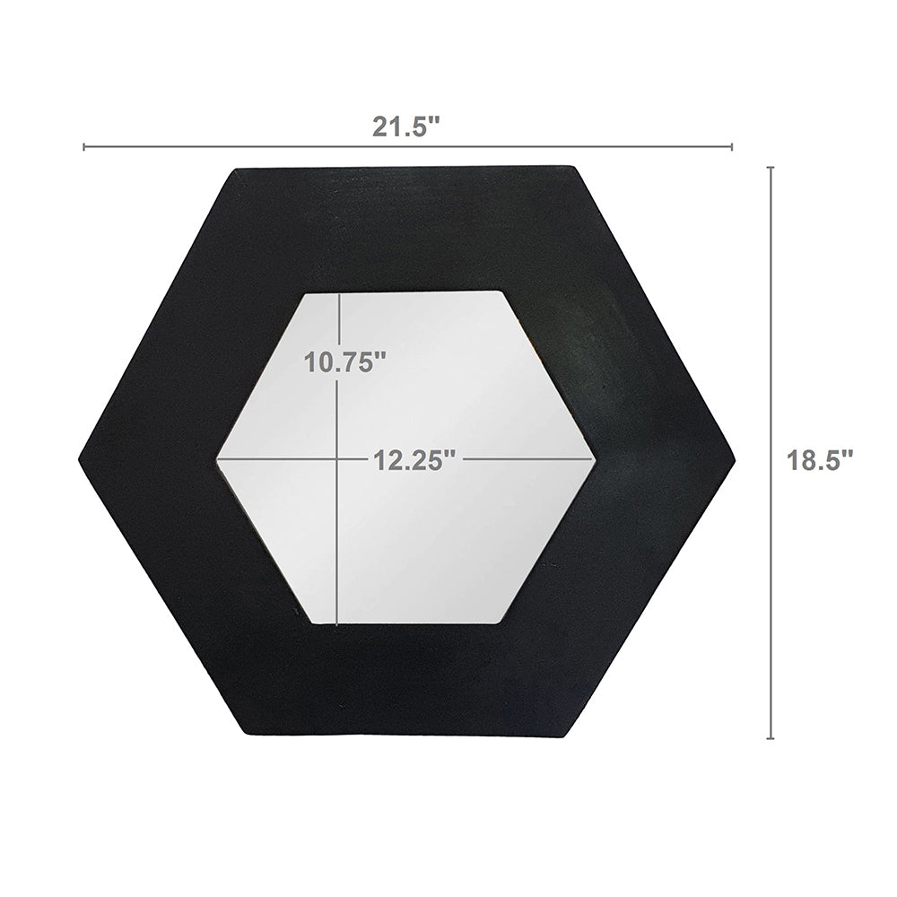 Leoglint 18.5" x 18.5" Hexagon Mirror with Solid Wood Frame, Wall Decor for Living Room Bathroom Hallway, Black