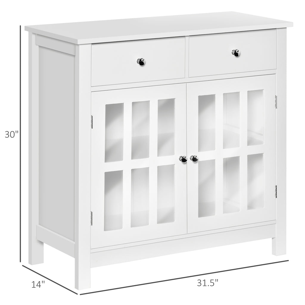 Leoglint Sideboard Buffet Cabinet, Kitchen Cabinet with 2 Drawers and Glass Doors, Accent Cabinet for Living Room, White