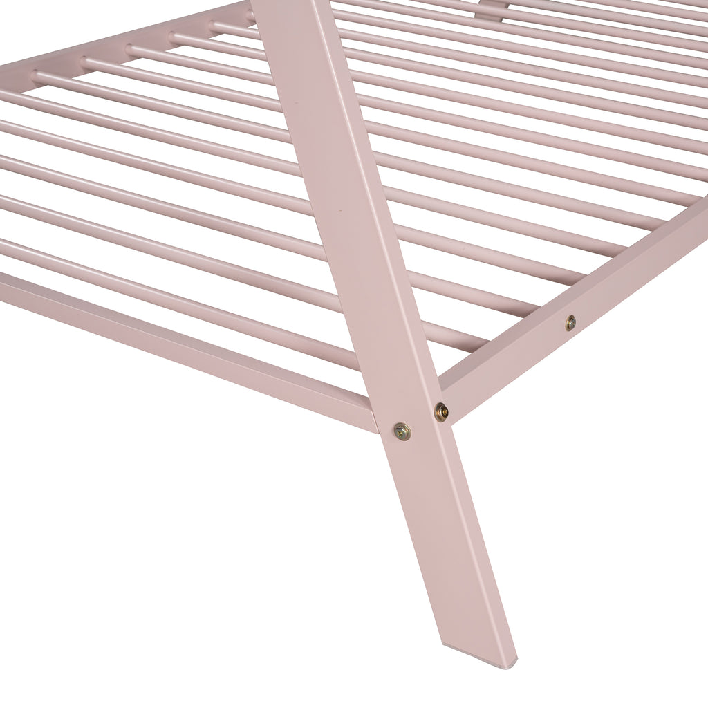 Leoglint House Bed Tent Bed Frame Twin Size Metal Floor Play House Bed with Slat for Kids Girls Boys , No Box Spring Needed Pink