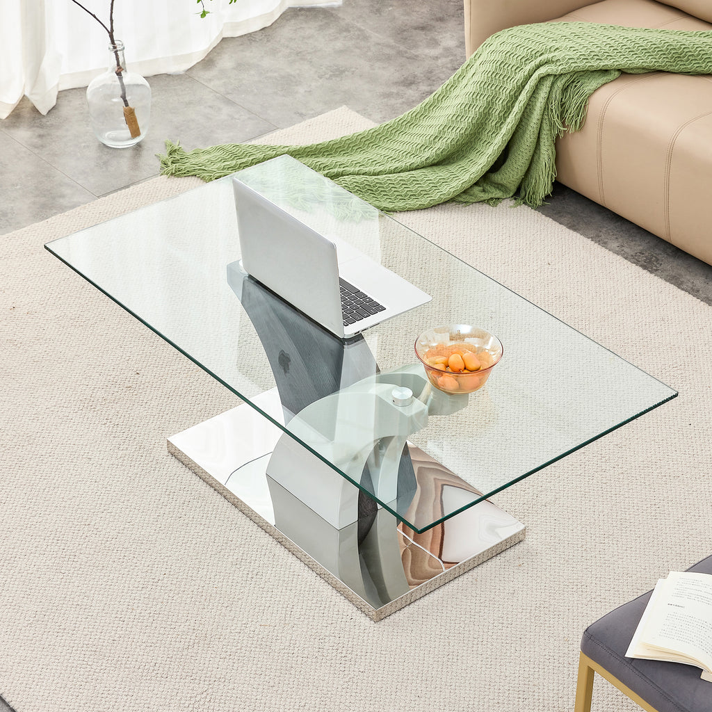 Leoglint Modern dining table,Tea Table.Coffee Table. Tempered glass countertop, and artistic MDF legs are perfect for hosting dinners, conferences, home, and office decorations.B-793