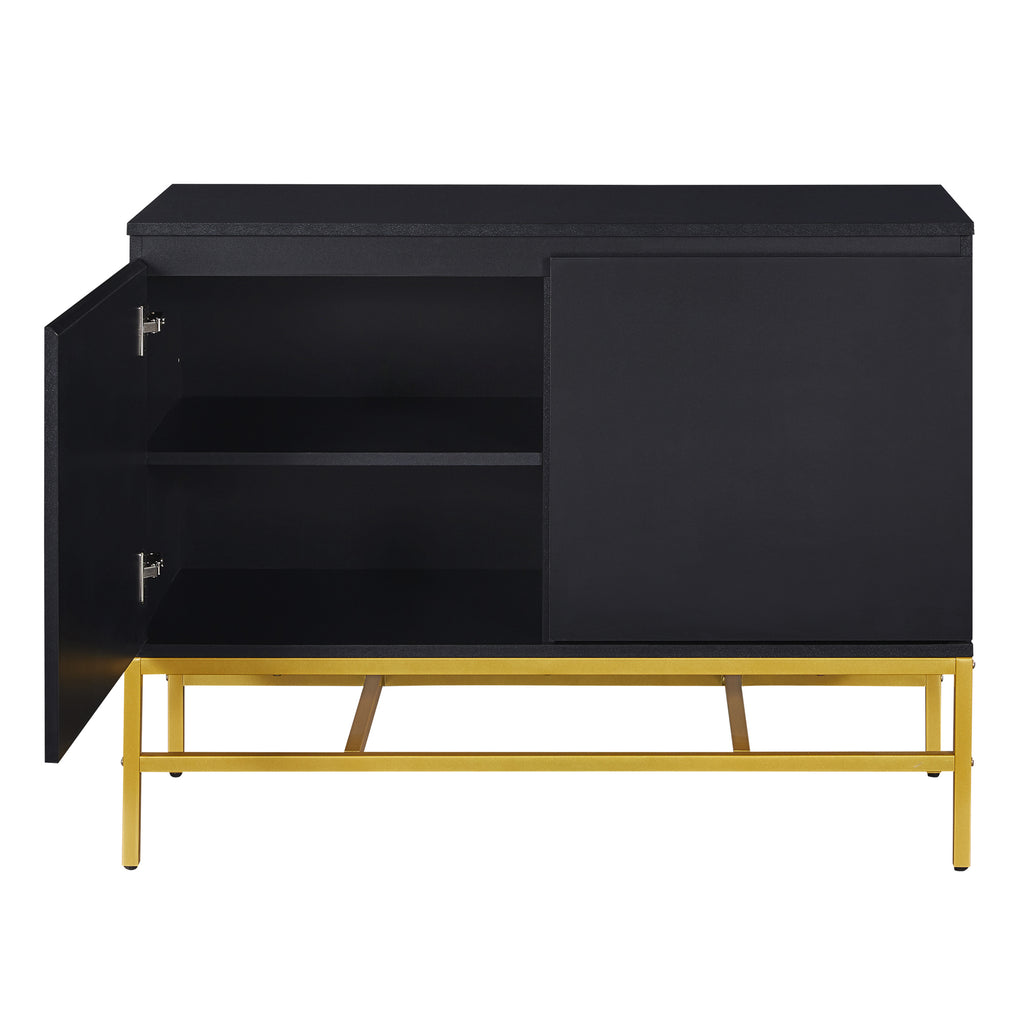 Leoglint TREXM Minimalist & Luxury Cabinet Two Door Sideboard with Gold Metal Legs for Living Room, Dining Room (Black)