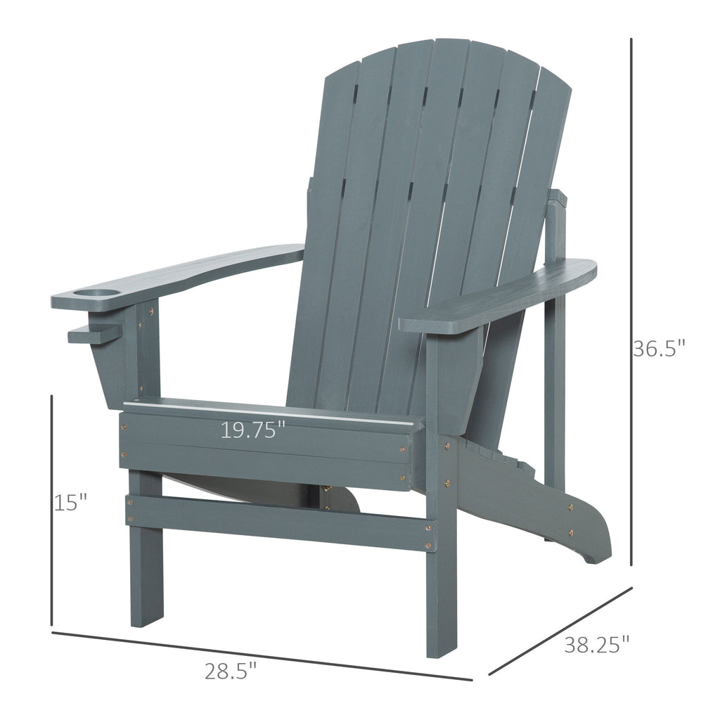 Leoglint Wooden Adirondack Outdoor Chair, Outdoor Patio Lawn Chair with Cup Holder, Weather Resistant Lawn Furniture, Classic Lounge for Deck, Garden, Backyard, Fire Pit, Dark Gray