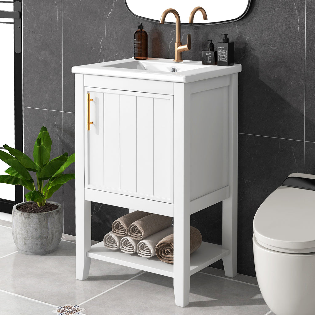 Leoglint 20" Bathroom Vanity with Sink, Bathroom Cabinet with Soft Closing Door, Storage Rack and Open Shelf, White