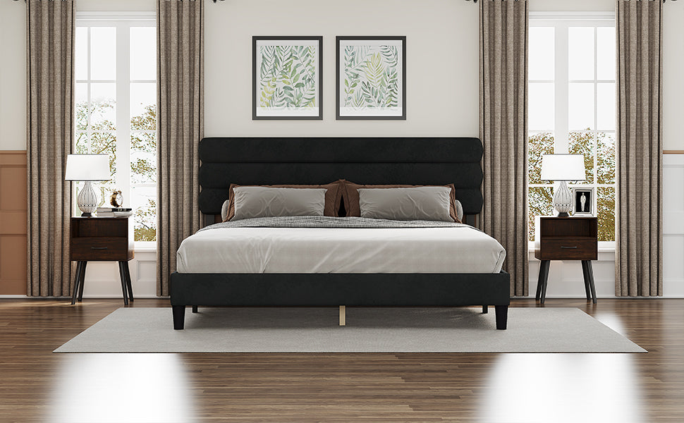 Leoglint King Bed Frame with Headboard,Sturdy Platform Bed with Wooden Slats Support,No Box Spring,Mattress Foundation,Easy Assembly  Dark grey