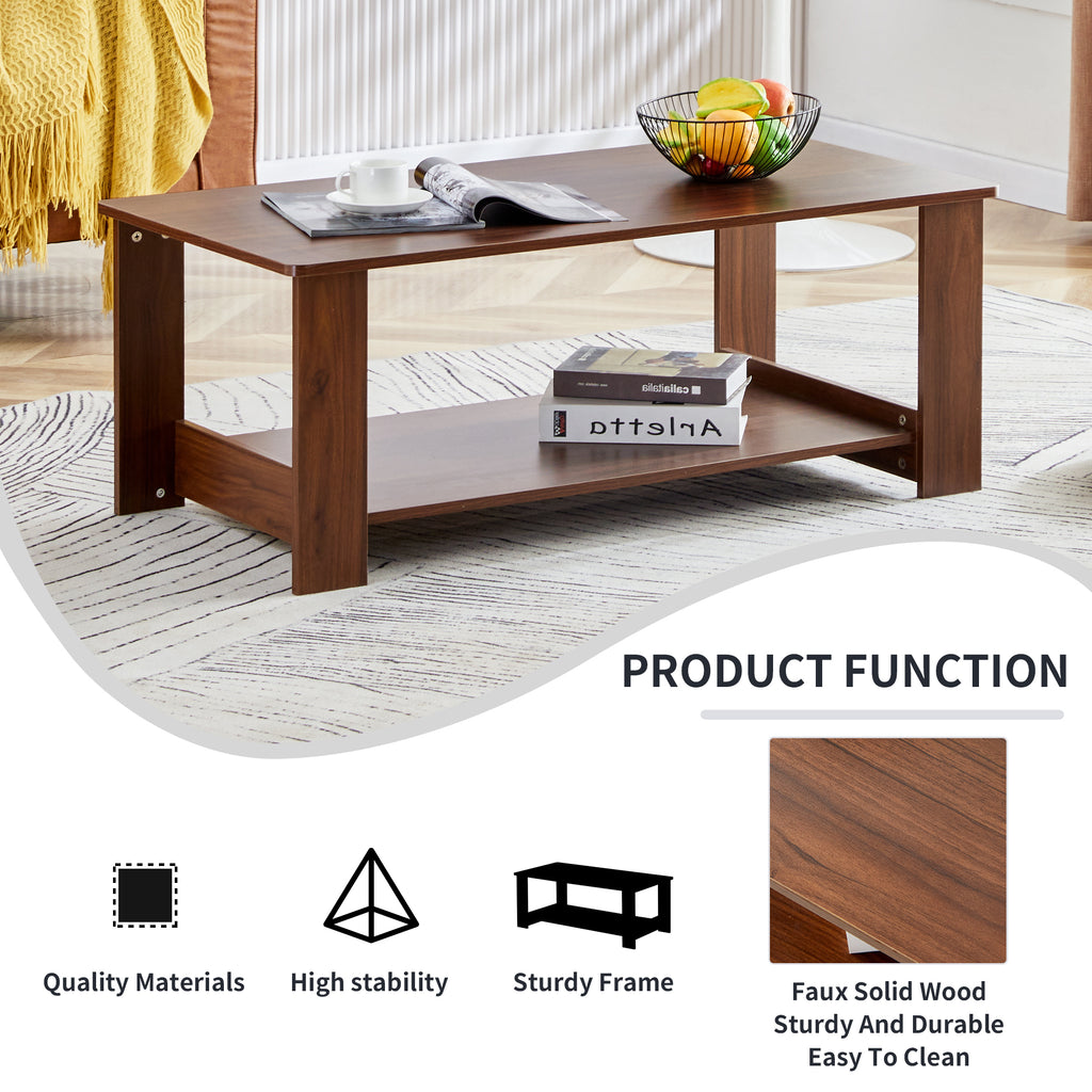 Leoglint Modern and practical walnut textured coffee tables , tea tables. The double layered coffee table is made of MDF material. Suitable for living room  43.3"*21.6"*16.5"  CT-16