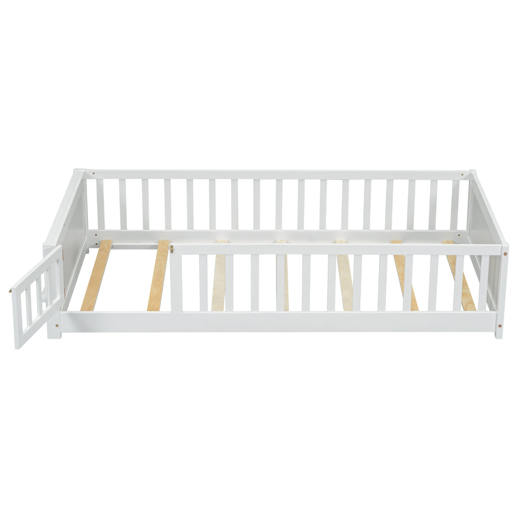 Leoglint Twin size Floor Platform Bed Frame with Built-in Book Storage Rack, Door,White