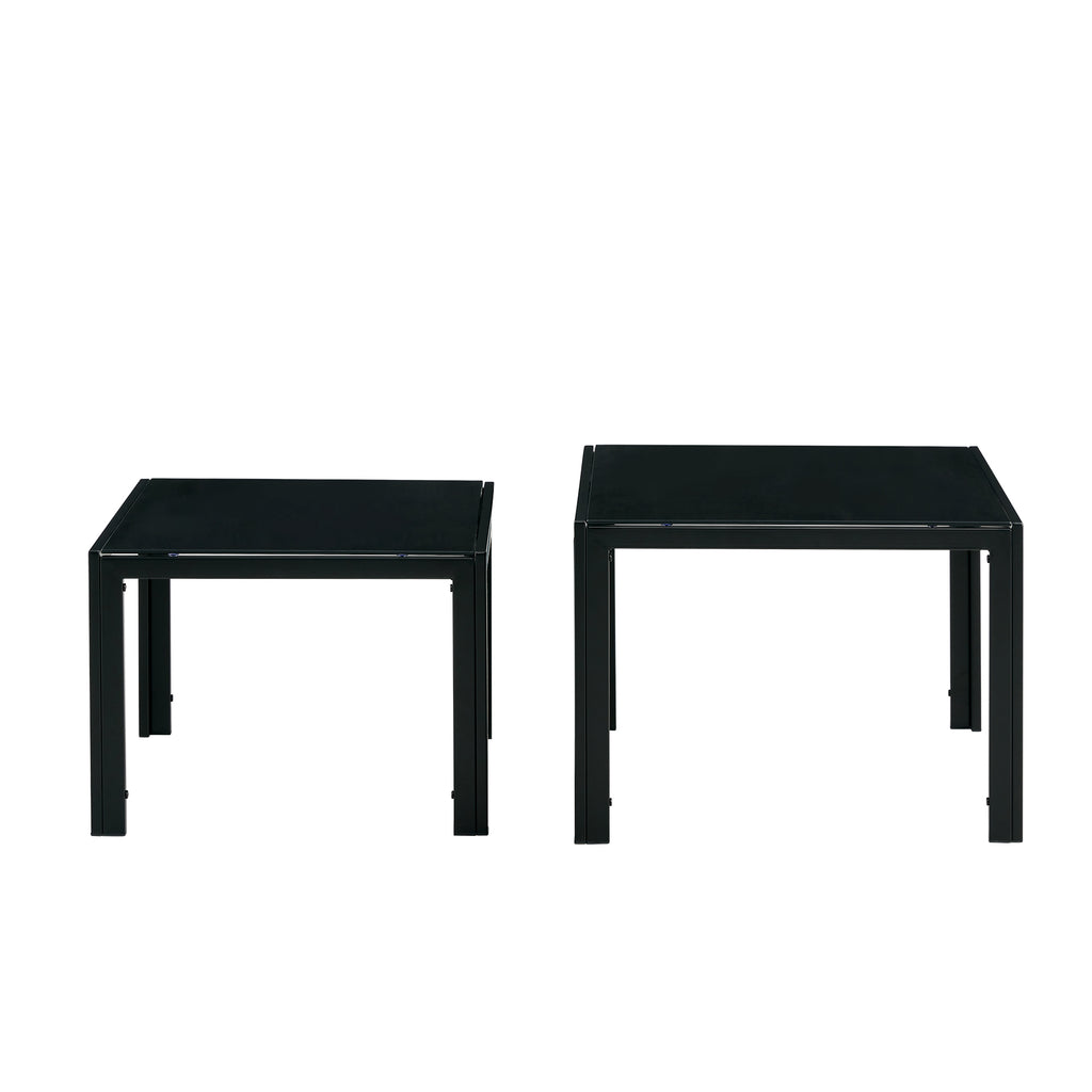 Leoglint Nesting Coffee Table Set of 2, Square Modern Stacking Table with Tempered Glass Finish for Living Room,Black