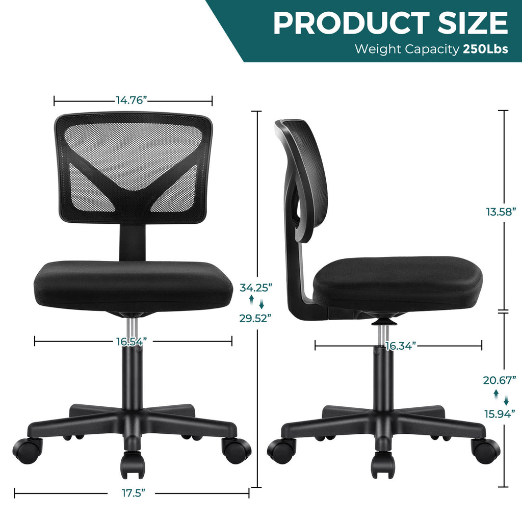 Leoglint Sweetcrispy Armless Desk Chair Small Home Office Chair with Lumbar Support