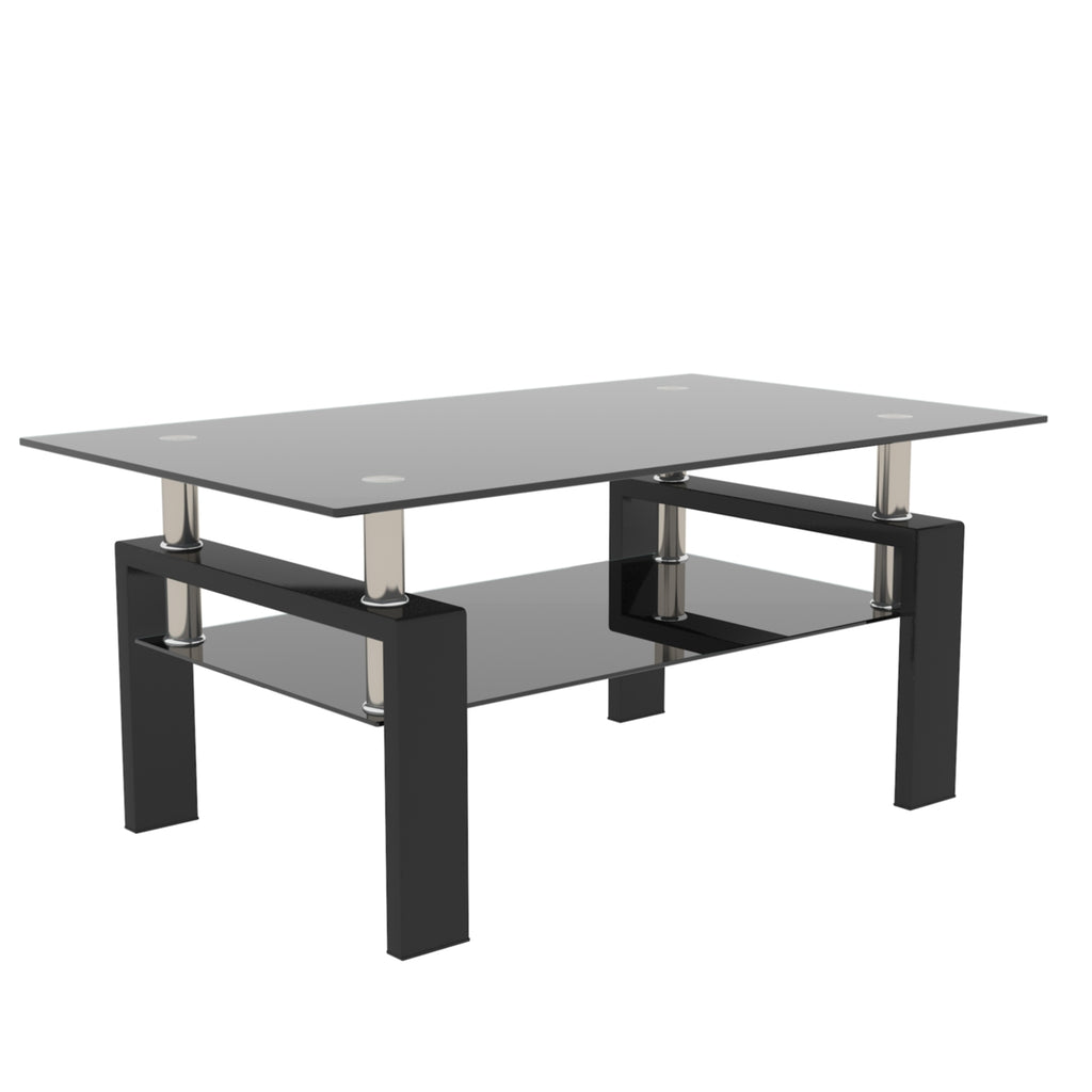 Leoglint Rectangle Black Glass Coffee Table, Clear Coffee Table,Modern Side Center Tables for Living Room,Living Room Furniture