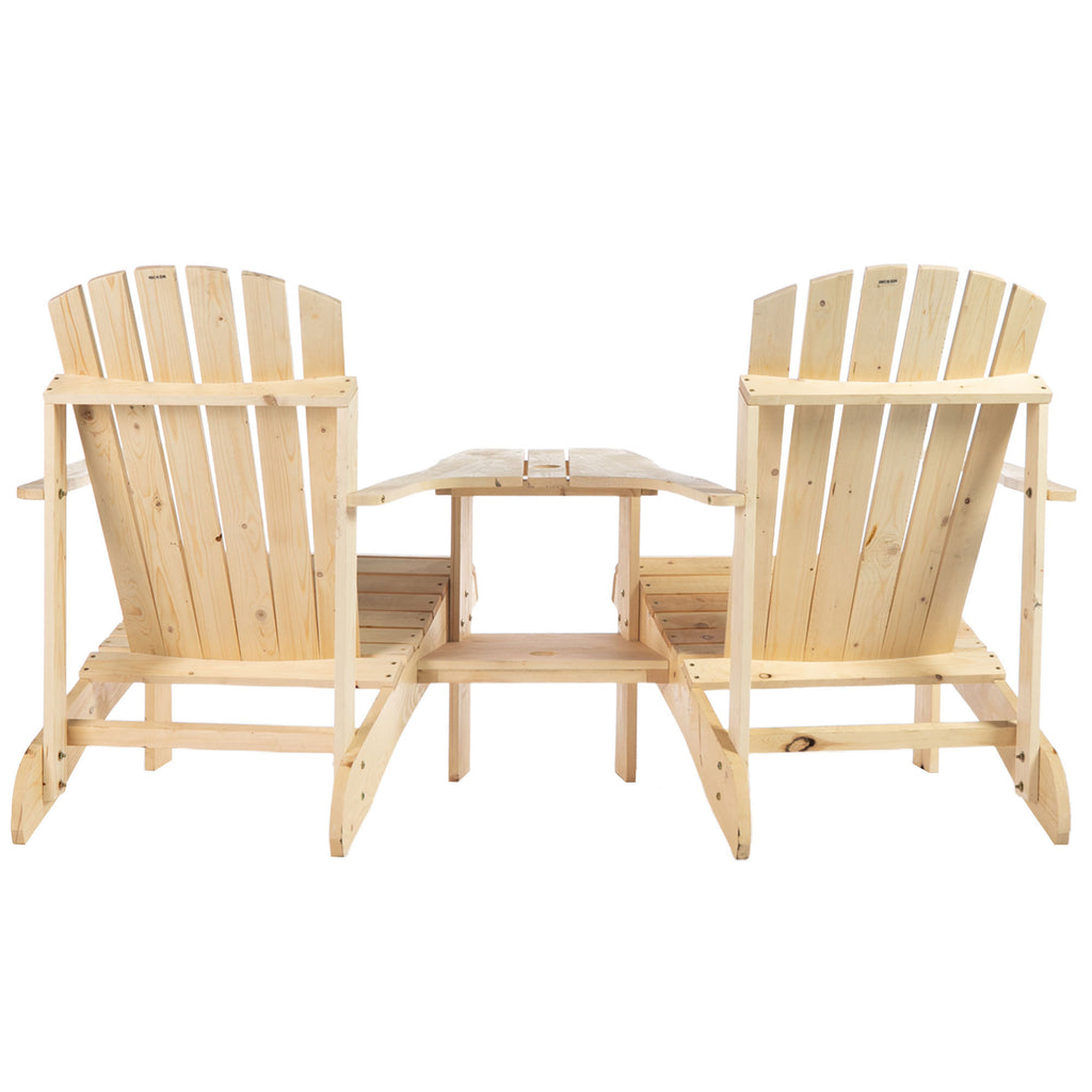 Leoglint Wooden Adirondack Chair for Two, Outdoor Fire Pit Chair Set with Table & Umbrella Hole, Patio Outdoor Chairs for Deck Lawn Pool Backyard, Natural