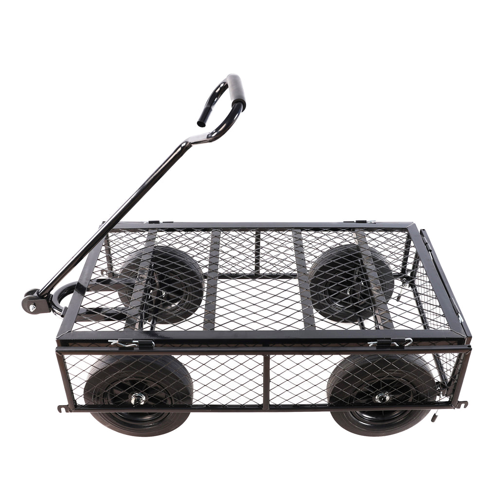 Leoglint (Black solid wheels wagon cart) Solid wheels Tools cart Wagon Cart Garden cart trucks make it easier to transport firewood