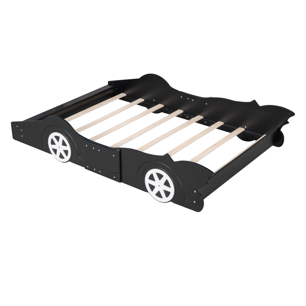 Leoglint Full Size Race Car-Shaped Platform Bed Frame with Wheels,Black