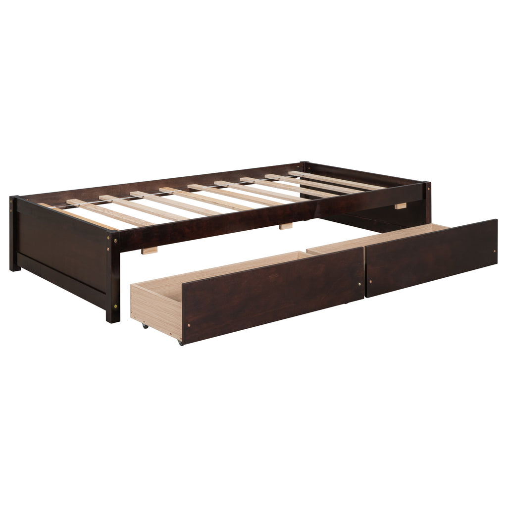 Twin Bed Frame with 2 Drawers, Solid Wood, No Box Spring Needed ,Espresso(Old SKU:W50441670)