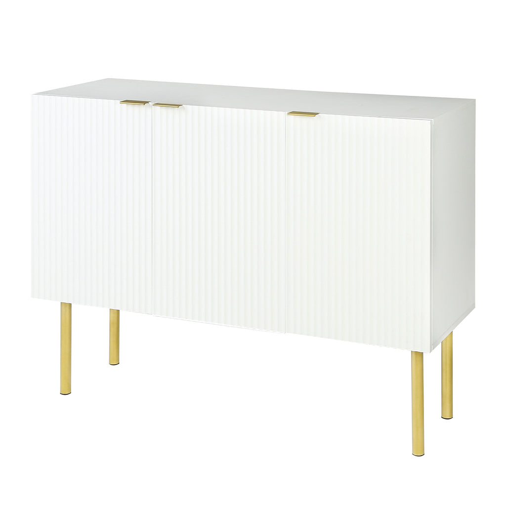 Leoglint TREXM Modern Simple & Luxury Style Sideboard Particle Board & MDF Board Cabinet with Gold Metal Legs & Handles, Adjustable Shelves for Living Room, Dining Room (White)