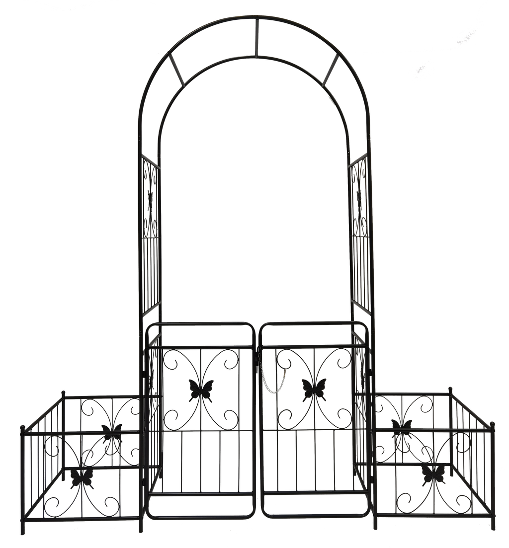 Leoglint Metal Garden Trellis with Gate 79.5'' Wide x 86.6'' High Climbing Plants Support Rose Arch Outdoor Black