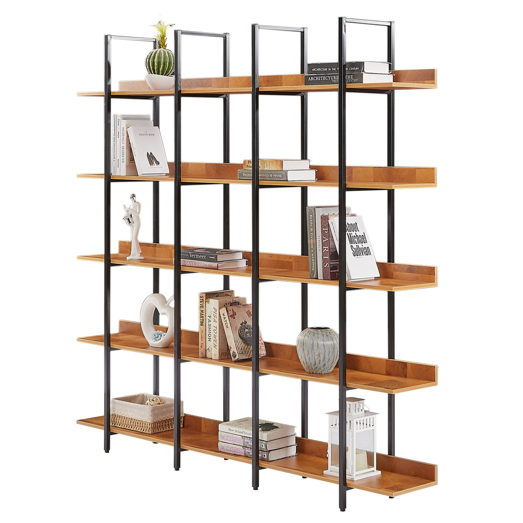 Leoglint 5 Tier Bookcase Home Office Open Bookshelf, Vintage Industrial Style Shelf, MDF Board, Black Metal Frame, Brown