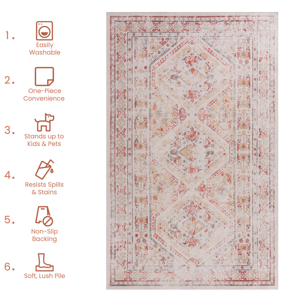 Leoglint Naar 3x5 Area Rug - Beige Area Rugs - Kid & Pet Friendly Washable Rugs 3x5 - Non Shedding 3x5 Area Rugs - Foldable 3 x 5 Area Rug Washable Non Slip - Eco-Friendly 3x5 Rugs with Low-Pile (Beige, 3'x5')