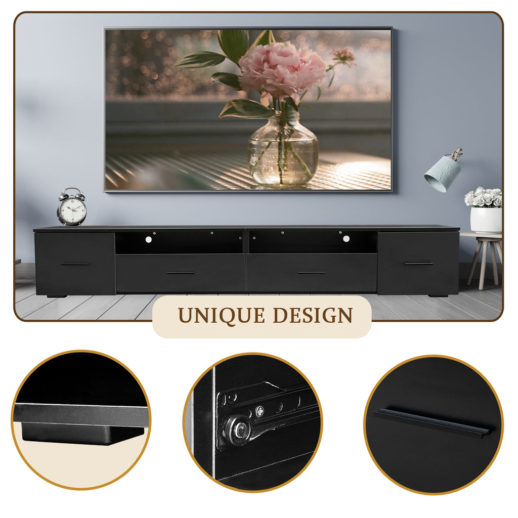 Leoglint Black TV Stand for Living Room,  Modern Entertainment Center Stand for TV Up to 90 Inch, Large Led TV Stand with 4 Storage Drawers, High Glossy Waterproof  TV Console, TV Table Media Furniture