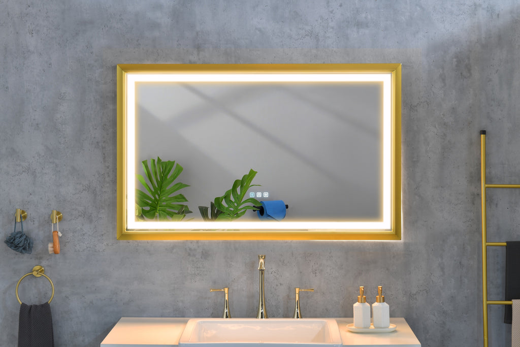 Leoglint 42 in. W x24 in. H Oversized Rectangular Framed LED Mirror Anti-Fog Dimmable Wall Mount Bathroom Vanity Mirror