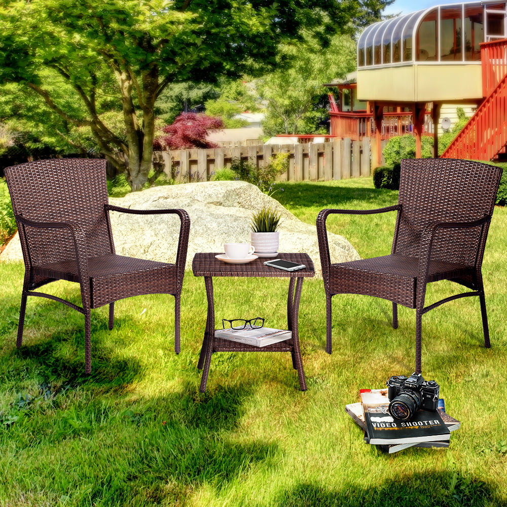 Leoglint 3 Pieces Outdoor Seating Group Furniture, PE Rattan Patio Furniture,Outdoor Chair, Wicker Patio Chairs Set, Patio Bistro Sets, Outdoor Conversation Sets - Brown